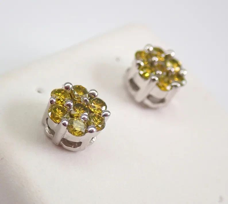 1.60Ct Round Cut Lab-Created Citrine Women’s Stud Earrings 14K White Gold Plated