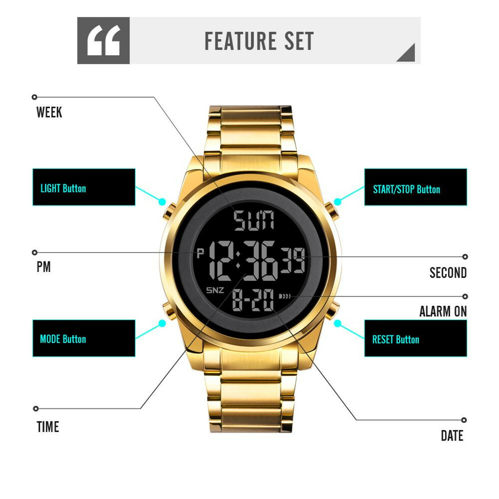 SKMEI Digital Men Watches Steel LED Wristwatch Male Electronic Alarm Watch Gifts