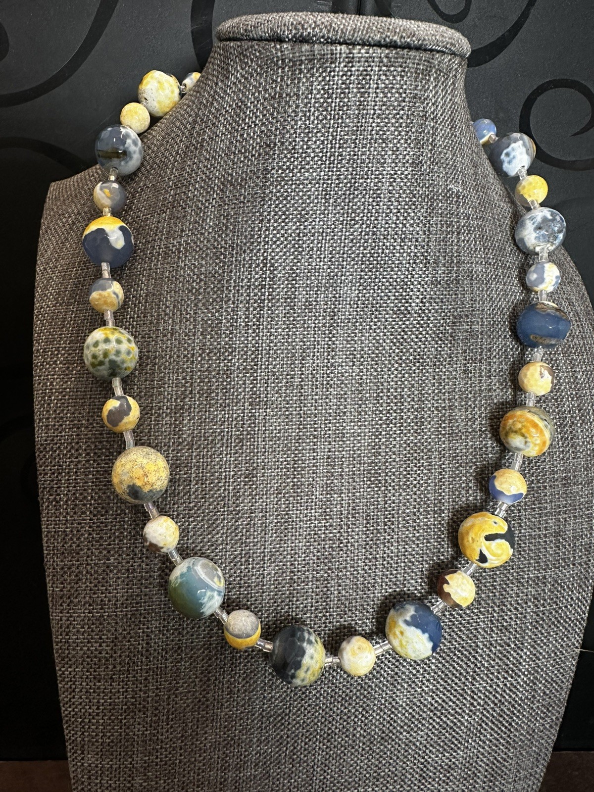Elegant Blue and Yellow Beaded Necklace