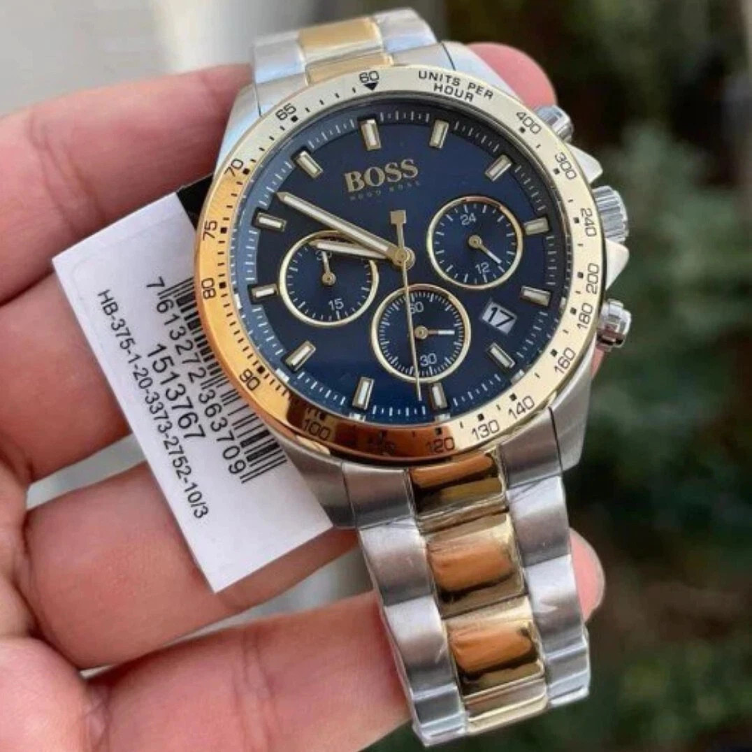 Original Hugo Boss Hero Men’s Watch 1513767 Chronograph Blue Dial Two-Tone