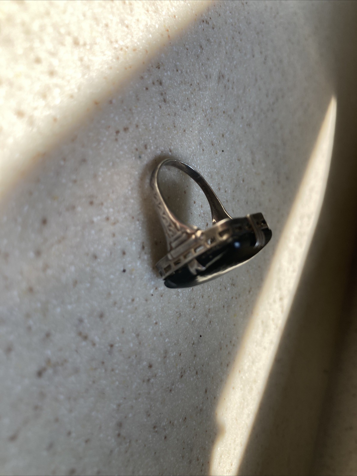 Vintage Art Deco Black Onyx Statement Ring in STERLING Silver Size 6.75