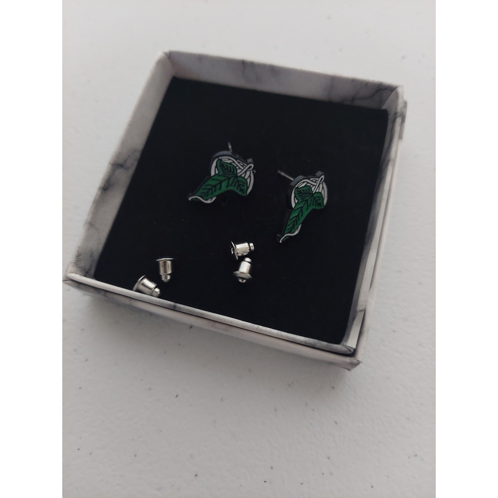 Leaf Enamel Stud Earrings with Marble Gift Box, Nature Inspired Jewelry