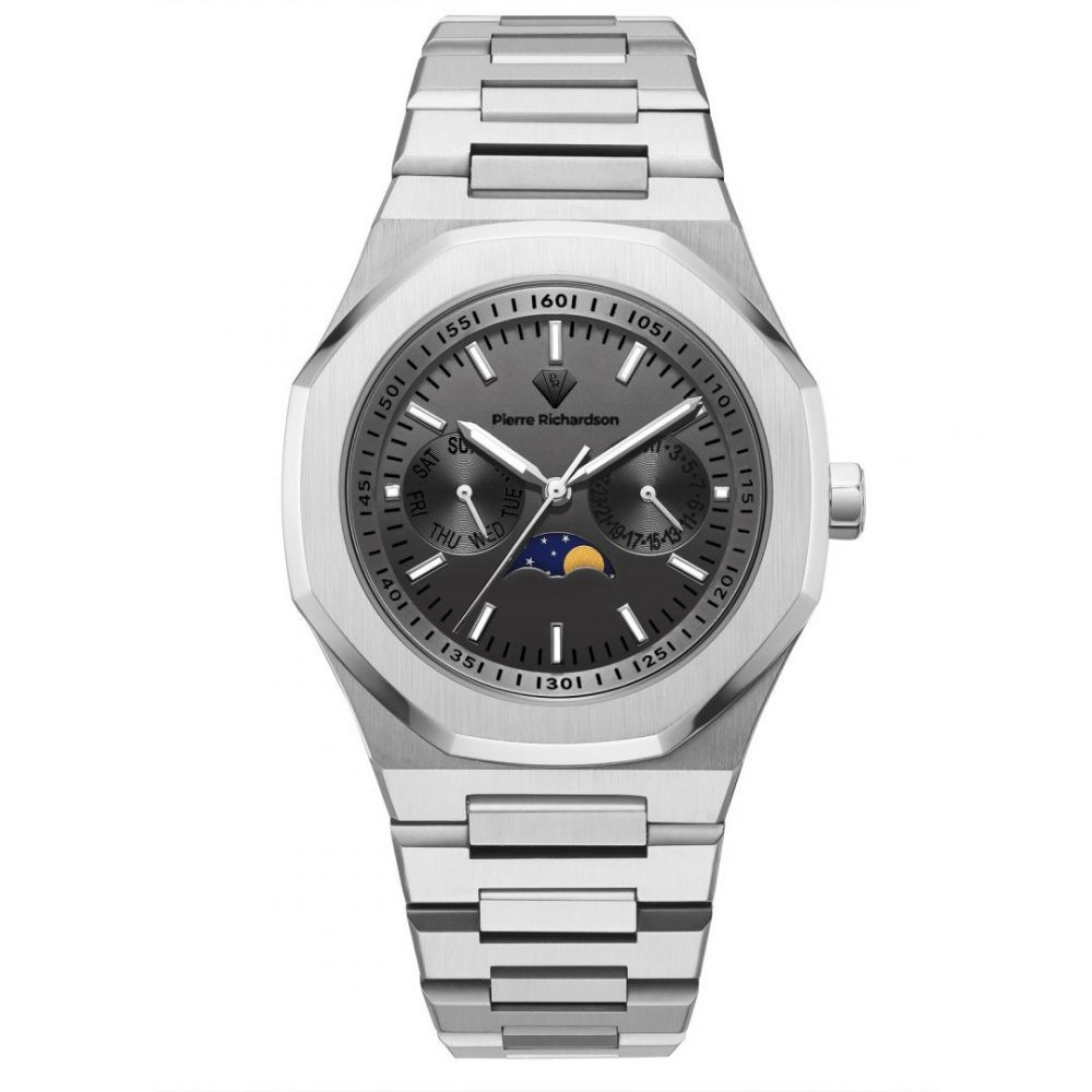 PIERRE RICHARDSON Men Watch Leather Black Silver Rose Gold St. Steel Waterproof