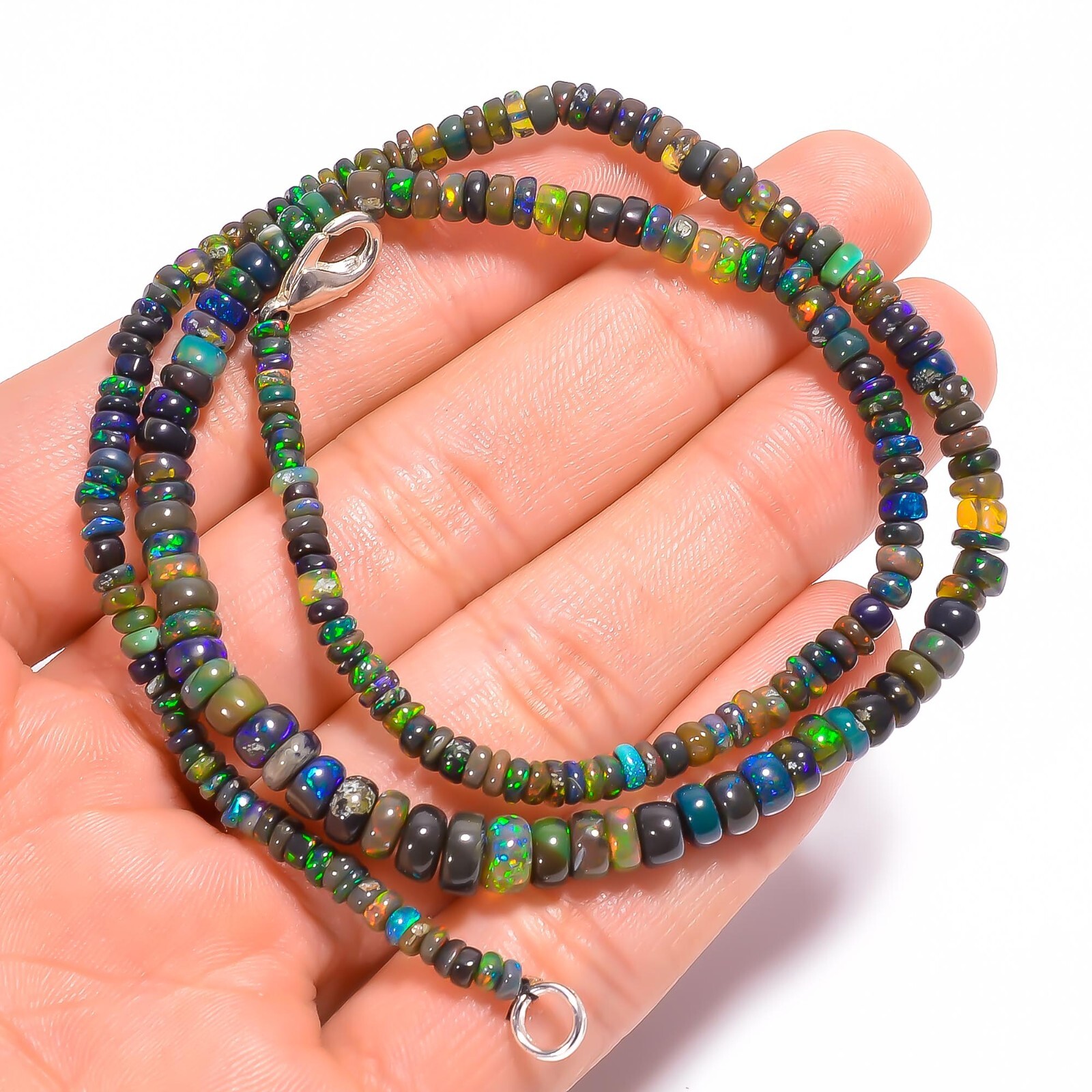 Natural Black Ethiopian Opal Rondelle Smooth Beads 3X2 6X4mm Necklace 17″ A-5261