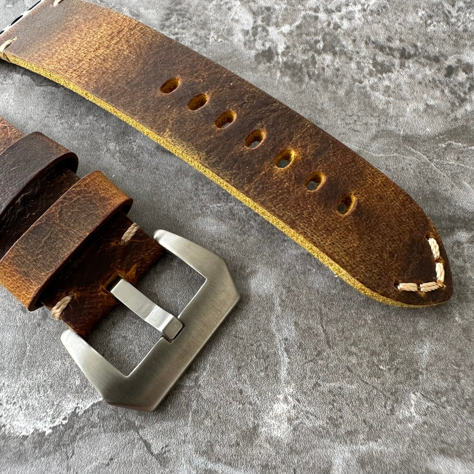 Thick Brown Buffalo Leather Watch Strap Band For NEW Apple Watch Ultra 1 2 49mm