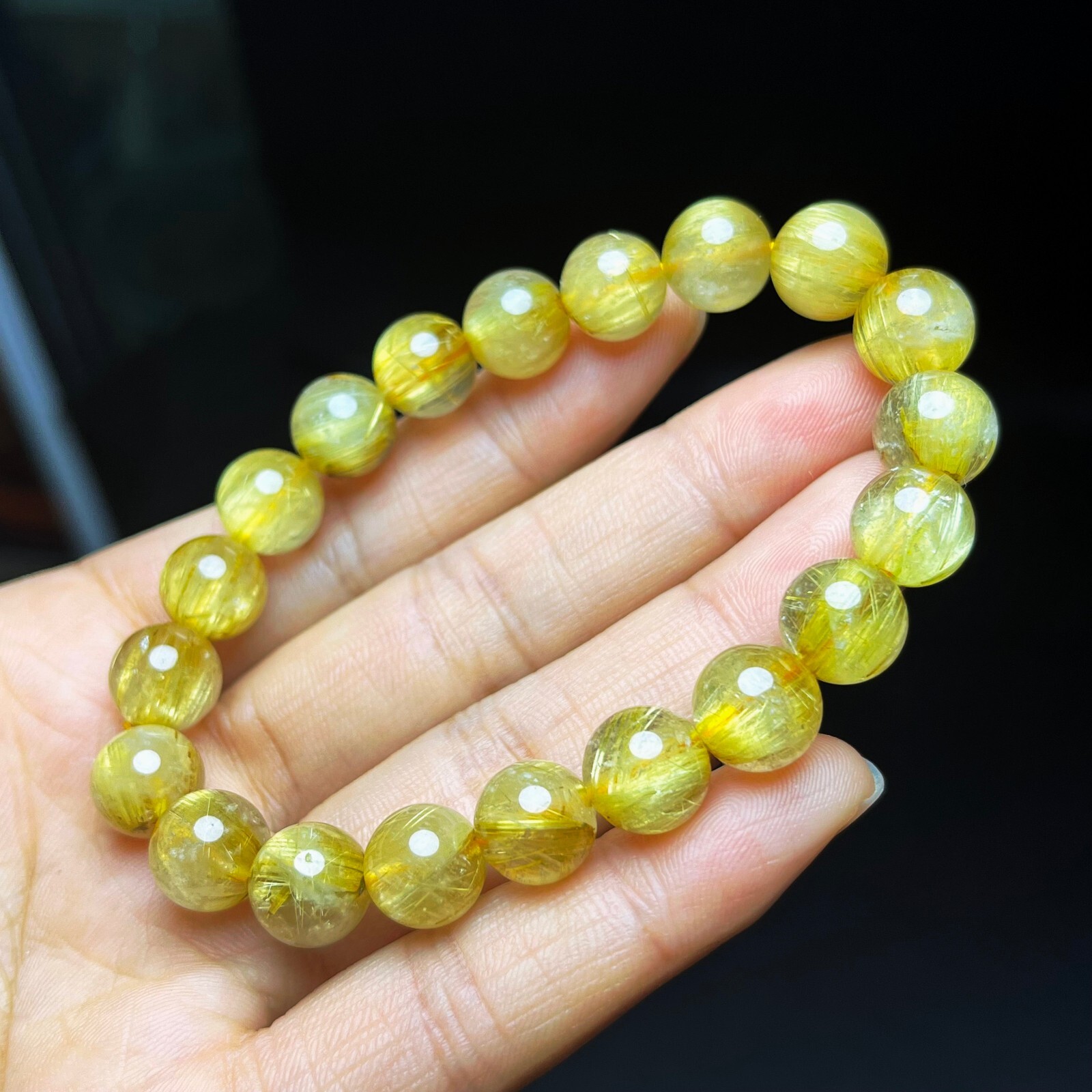 9.7mm Natural Gold Rutilated Quartz Stretch Crystal Beads Bracelet AAAA B27