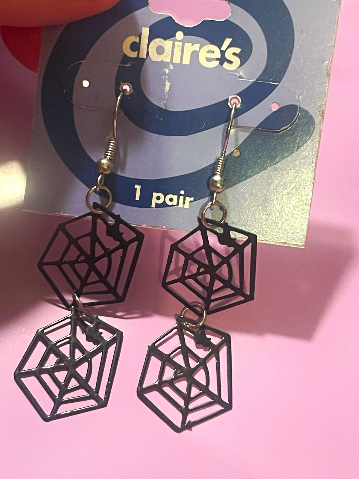 Claire’s Black Silver Spiderweb Halloween Dangle Earrings Hook Closure Metal