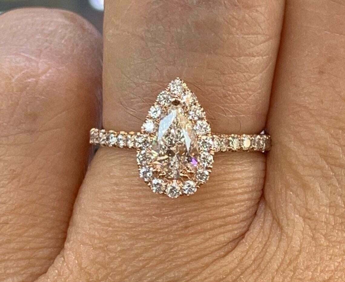 2.50Ct Lab-Created VVS1/D Diamond Halo Engagement Wedding Ring 14K Rose Gold Fn