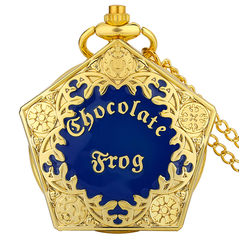 Golden Pentagon Chocolate Frog Quartz Pocket Watch Necklace Chain Birthday Gifts