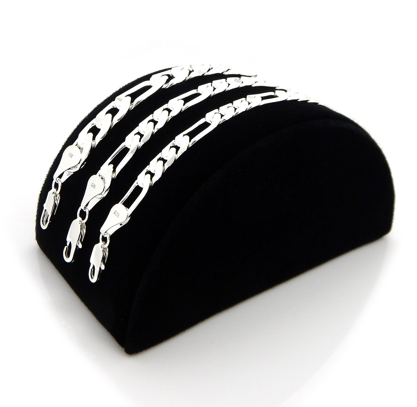 Mens Italian Figaro Link Chain Necklace Bracelet 925 Stamp Silver Plated
