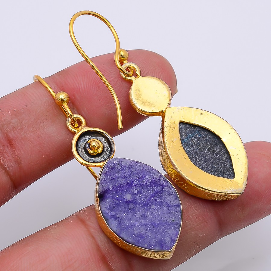 Blue Topaz Gold & Black Rhodium Plated Earring Jewelry 2.56″ S2665