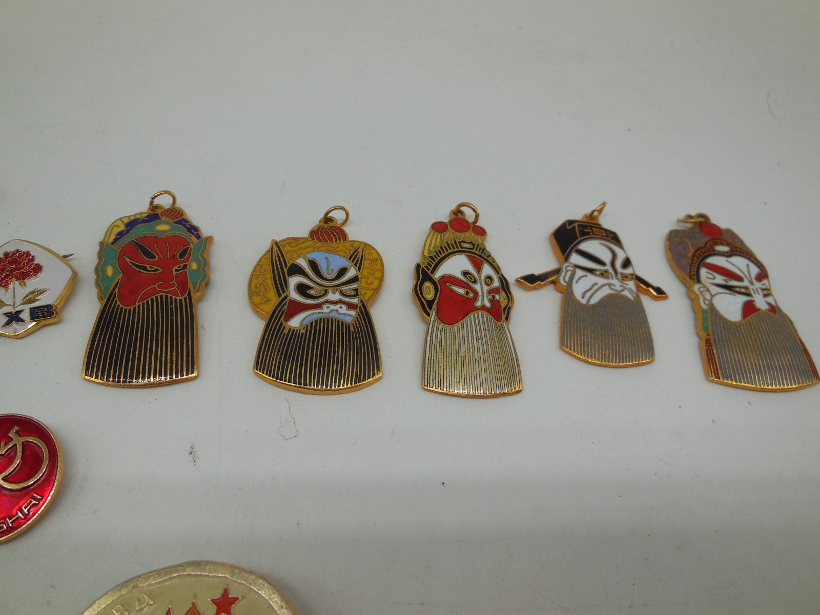 H12 Vtg Russian & Chinese Lapel Pins & Opera Mask Pendant lot Set Enamel
