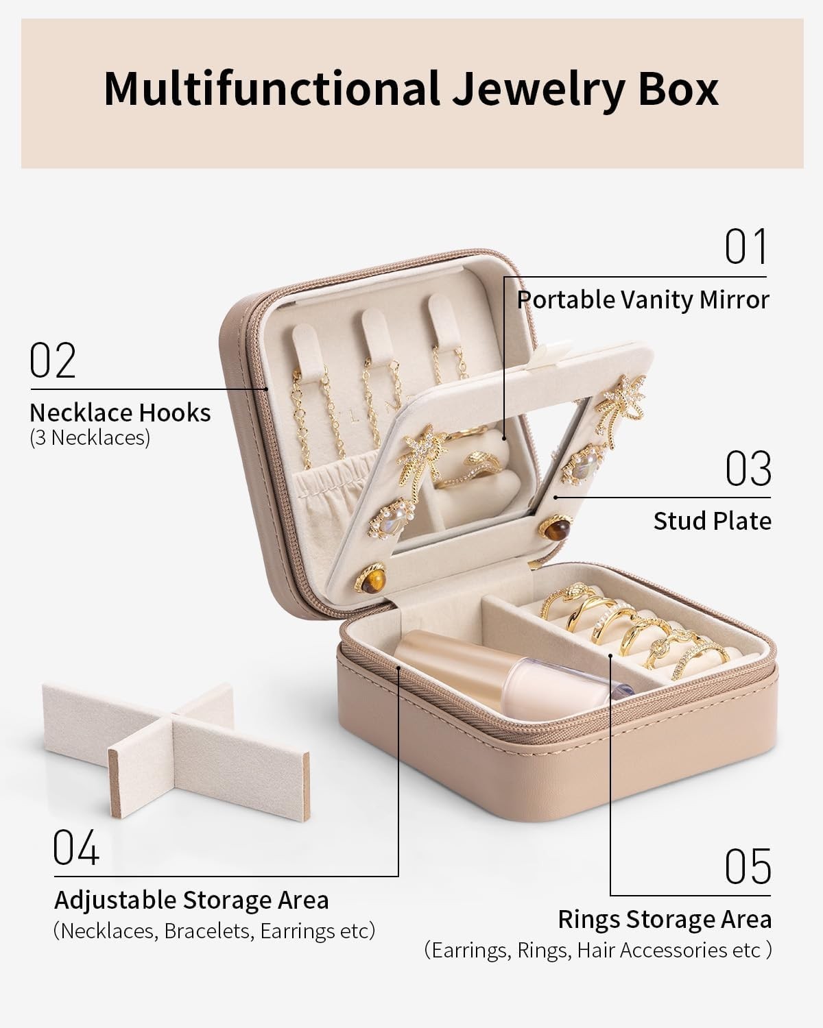 Small Travel Jewelry Box Organizer – Girls Women Gift Rings Earrings Necklace…