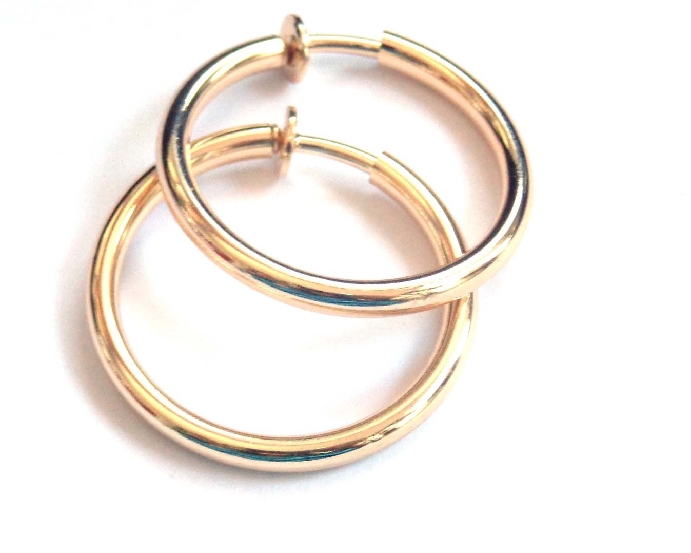 CLIP-ON EARRINGS 1 INCH HOOP EARRINGS GOLD OR SILVER PLATED CIRCLE SPRING HOOPS