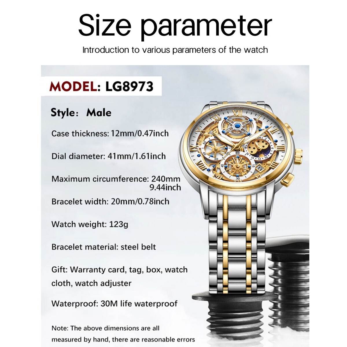Classic Men Watch Stainless Steel Quartz Luminous Wristwatch Business Waterproof