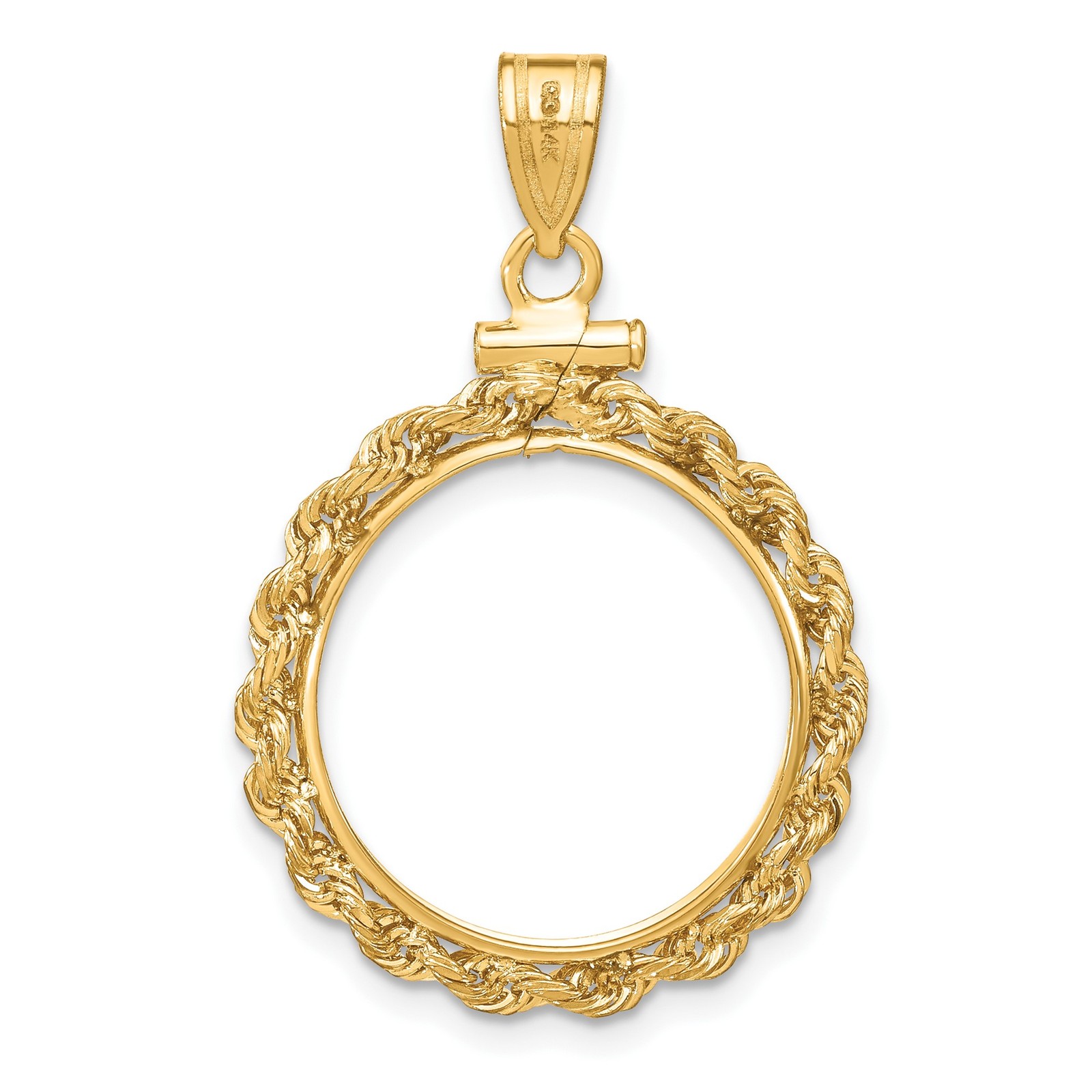 $2.50 Classic Head Quarter Eagle Coin Bezel 18mm Rope Screw Top 14k Yellow Gold