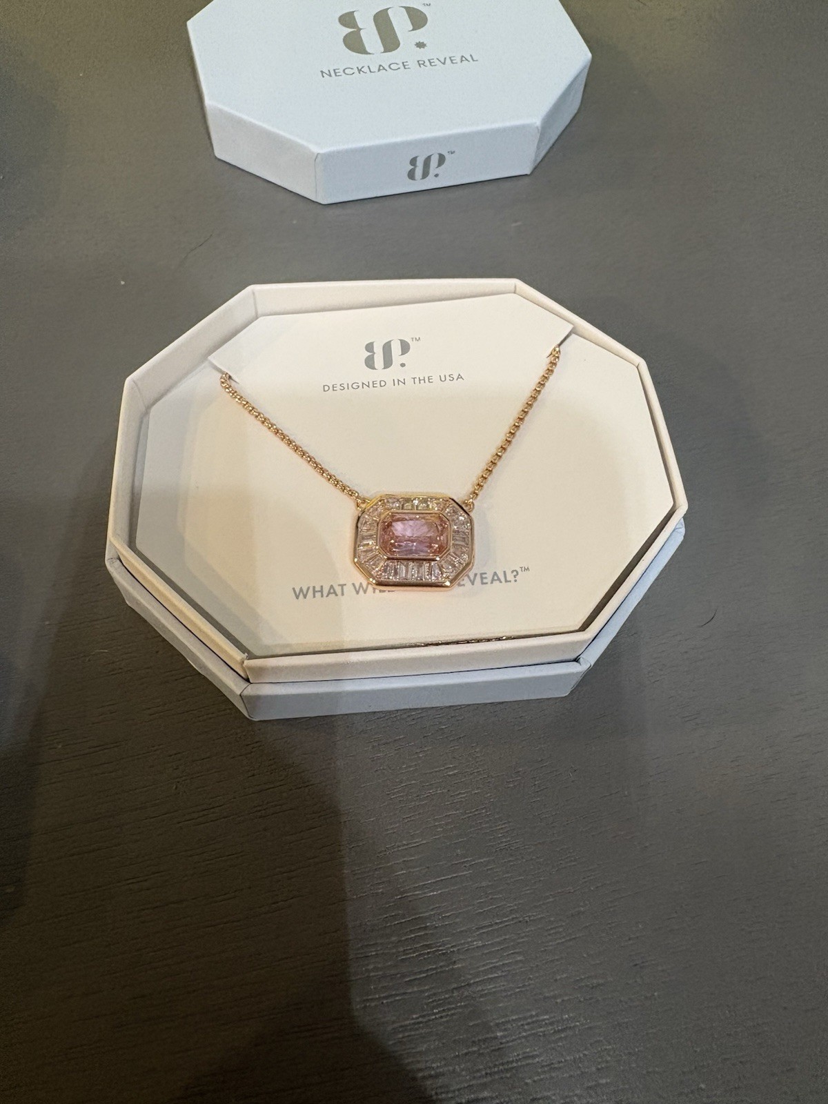 Bomb Party May Necklace “Shimmering Sighs” NK23078 On Rose Gold Plating