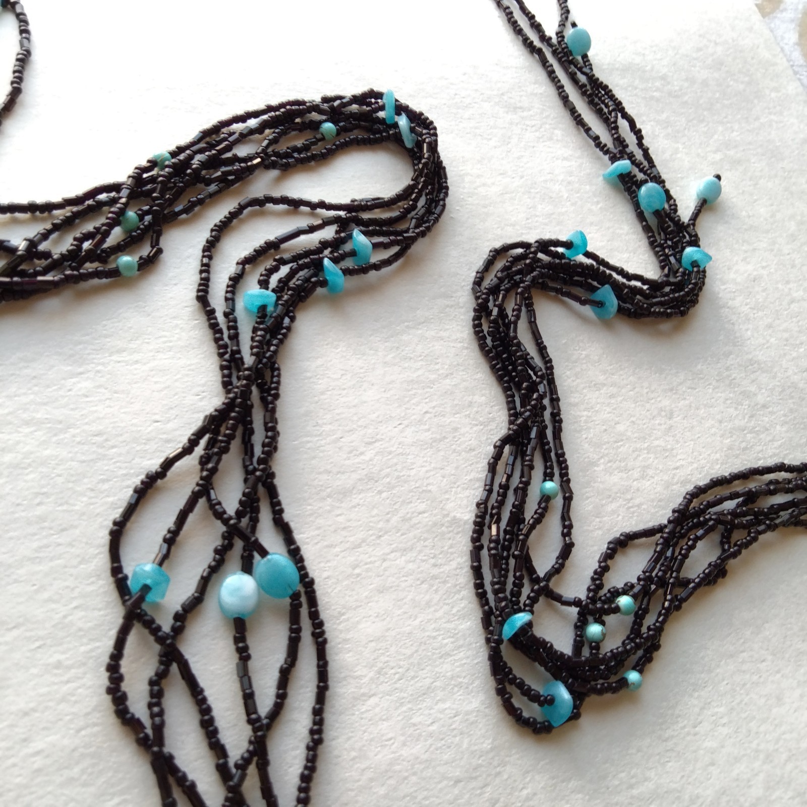 NWT 60 in LONG Black & Blue Open End Boho Statement Necklace Belt
