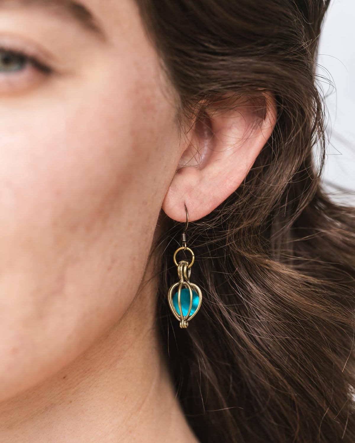 Antique Brass Dangle Earrings with Recycled Mason Jar Glass – Unique Jewelry