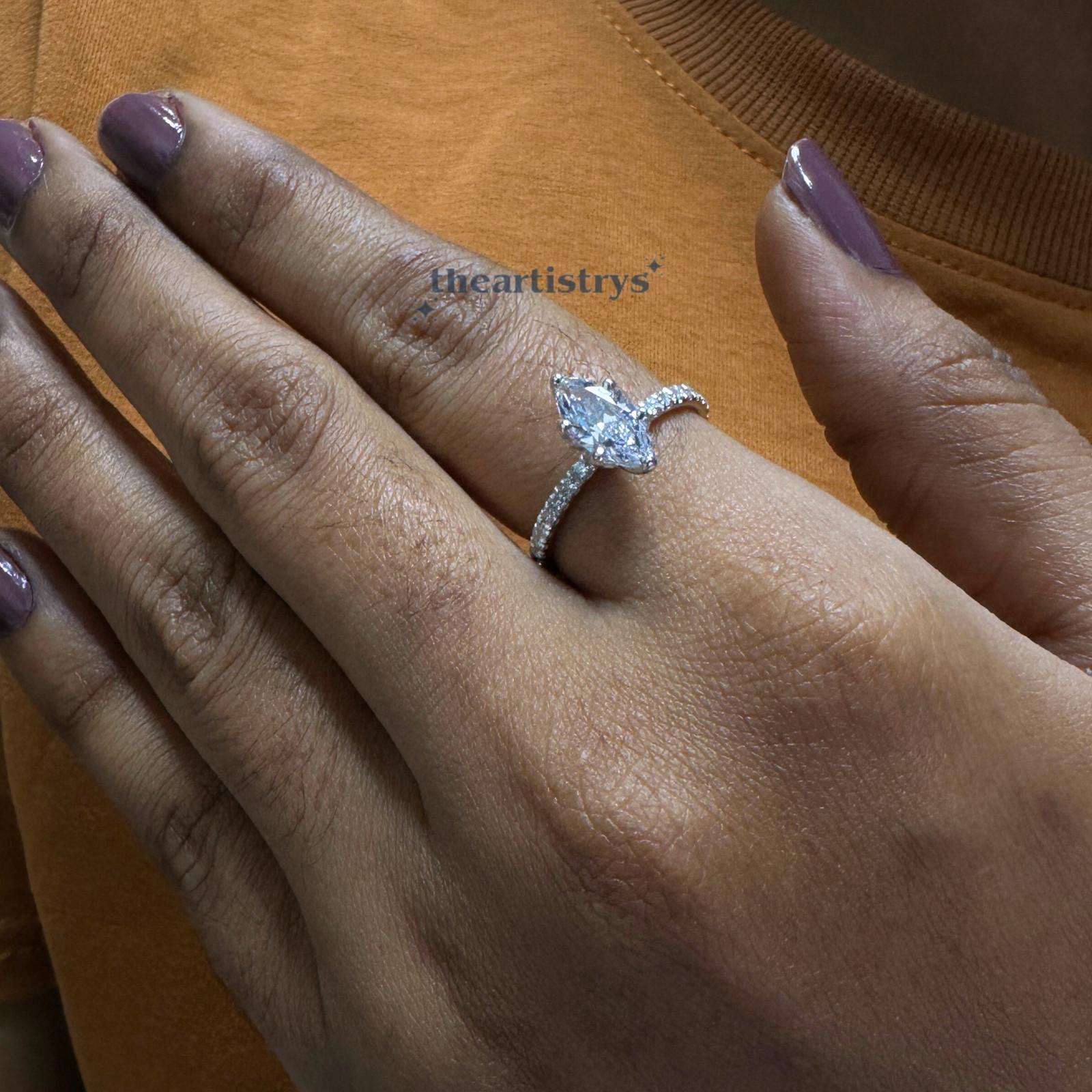 Solid 14K White Gold Solitaire Moissanite Engagement Ring Marquise Cut 1.50 CT