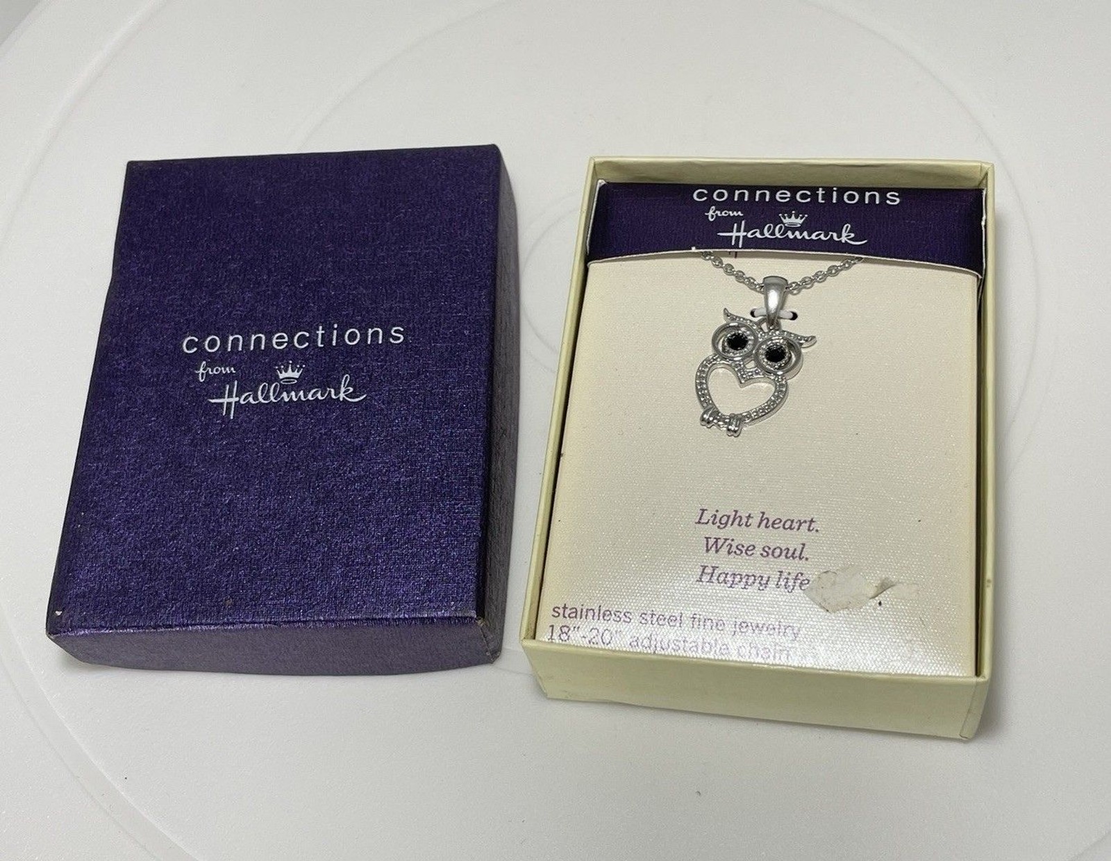 Hallmark from Connections Stainless Steel Enamel Owl Necklace 18″- 20″ New