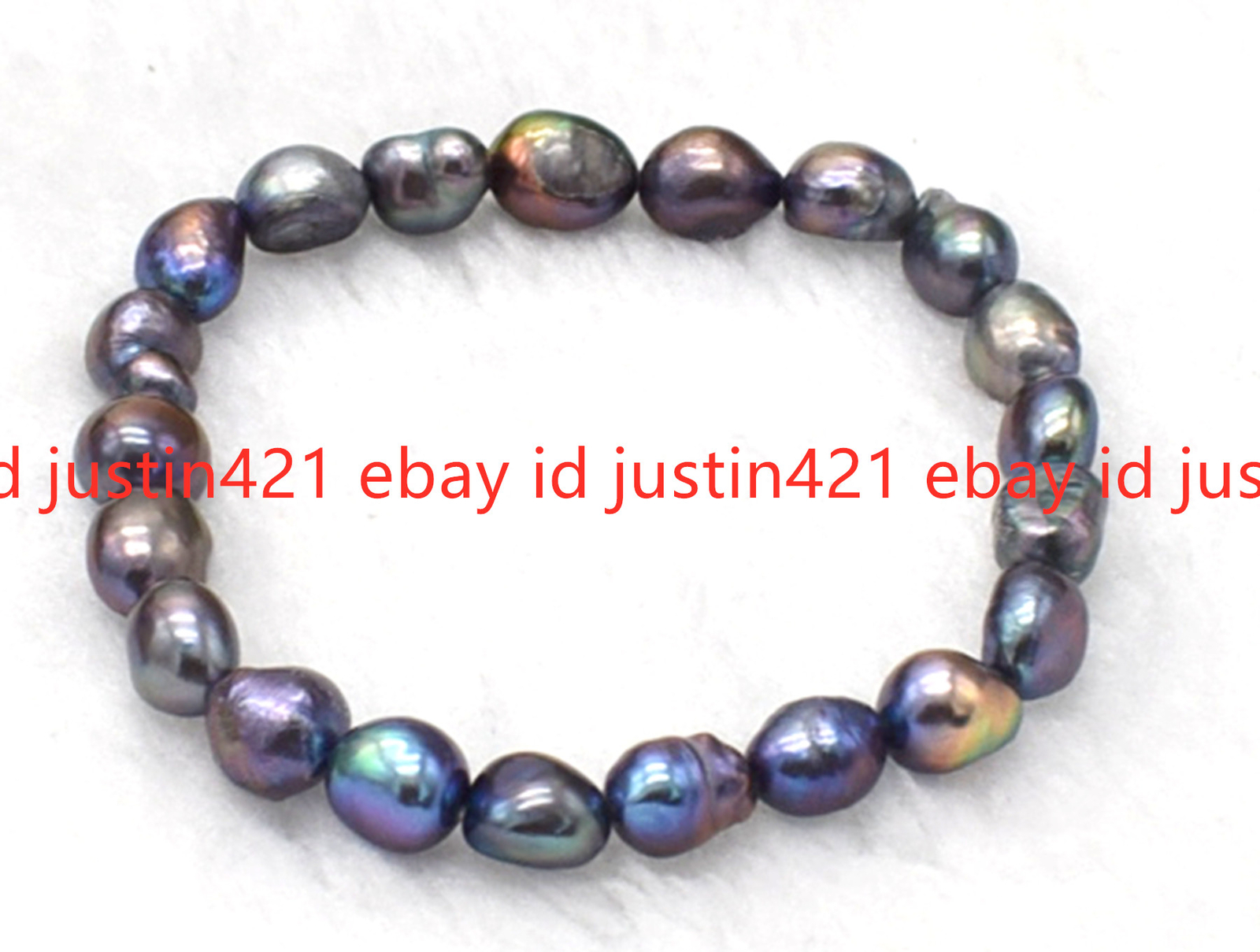 Natural 8-9mm Black Baroque Tahitian Cultured Pearl Bracelet 7.5 inch AAA