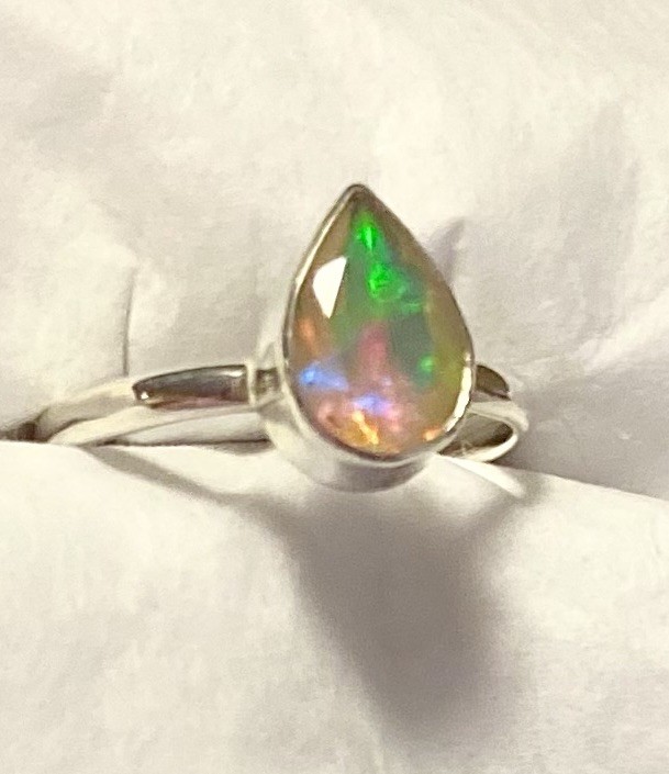 Brilliant Natural Faceted Ethiopian Opal Ring 925 Sterling Silver Size 7🌹