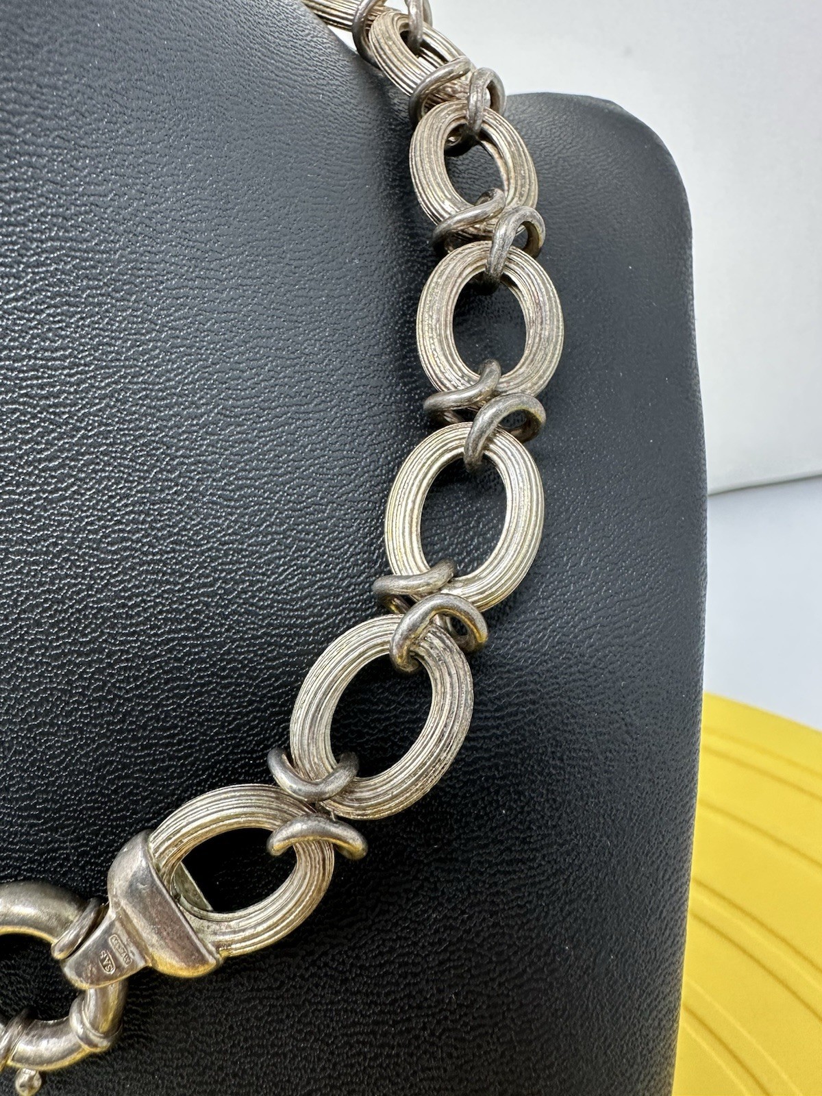 Sterling Silver Italian Oval-Link Chain Choker Necklace Elegant Modern 62g 15 In