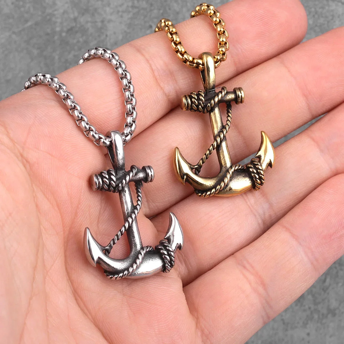 Sea Anchor Pendant Necklace Men Punk Rock Hip Hop Jewelry Gift