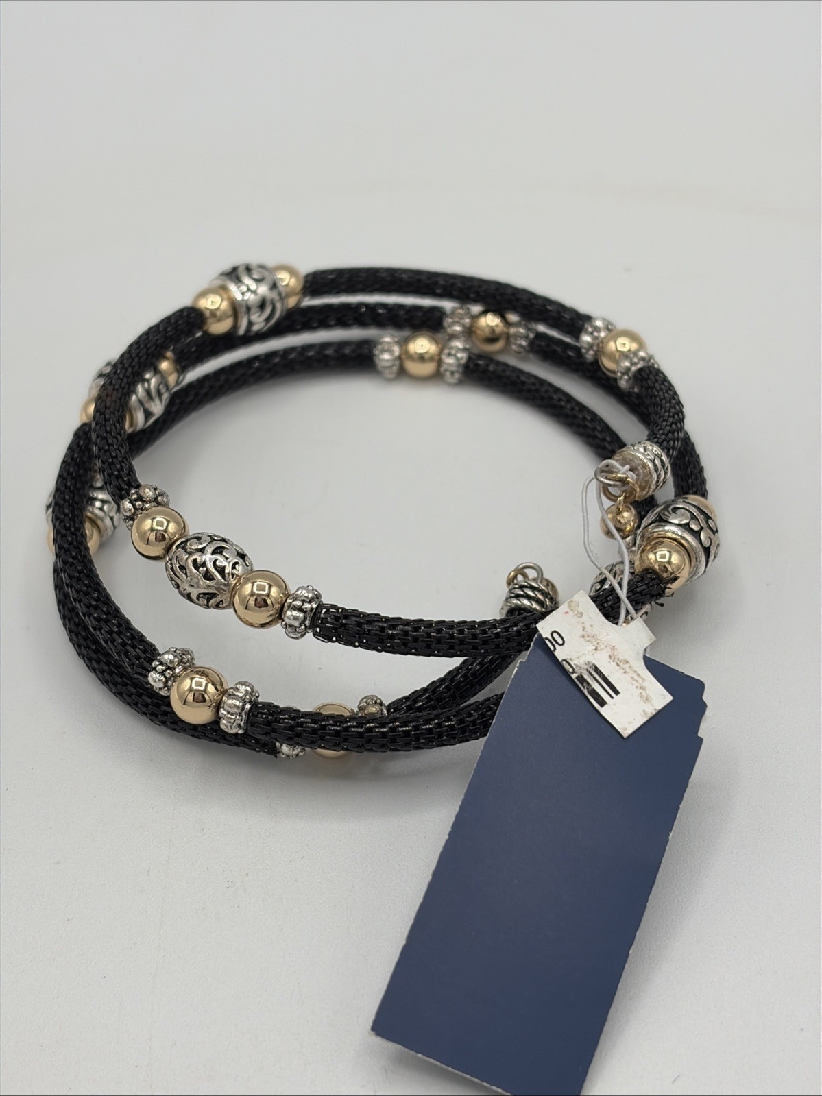 Beaded Bicep Coil Wrap Bracelet Black Silver Gold Tone Beads Large