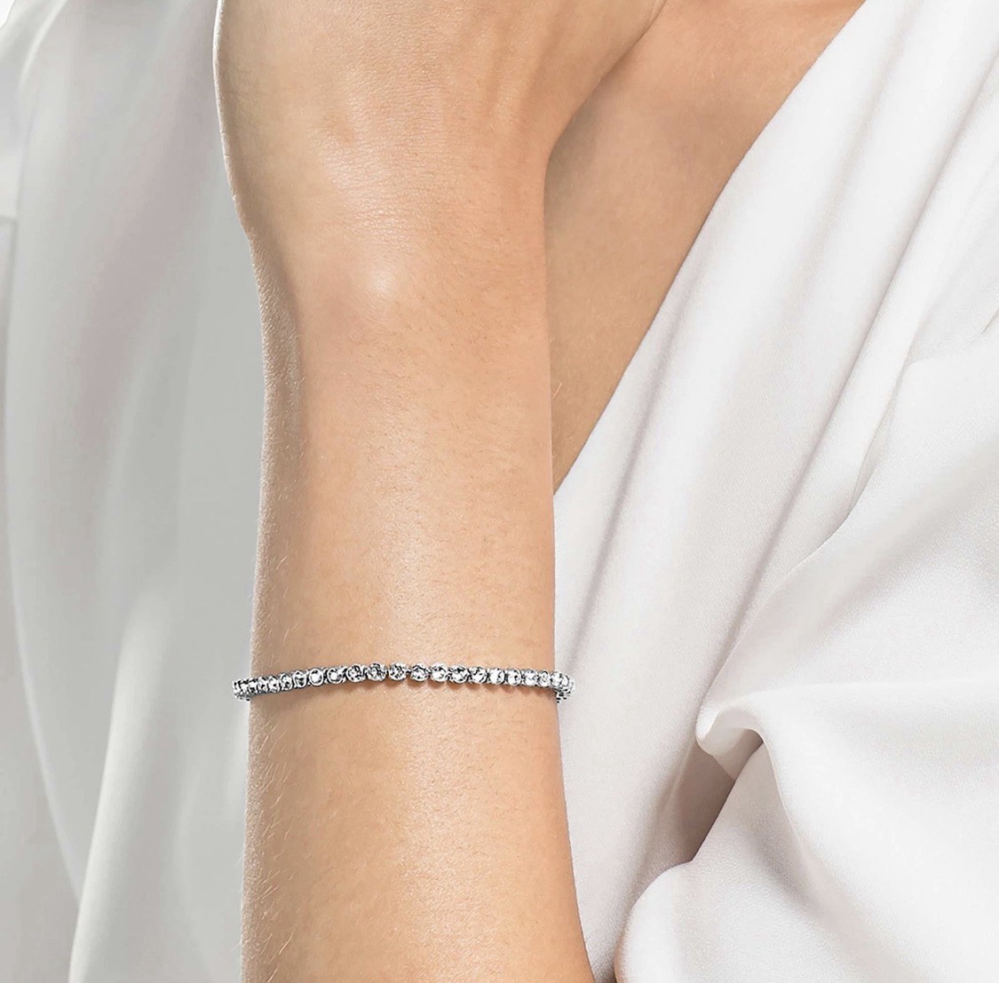 Swarovski Imber Emily Tennis Bracelet Round Cut, White, Rhodium Plated 1808960