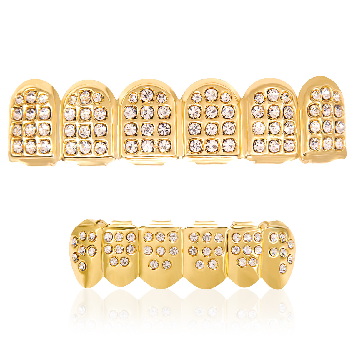 18K Gold/Silver/Black Plated Hip Hop Teeth Grillz Top Bottom Mouth Diamond Grill