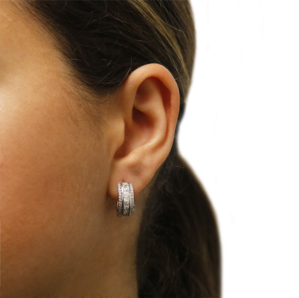 Verona jewelers Silver Plated CZ Cubic Huggie Hoop Small Earrings Men Women