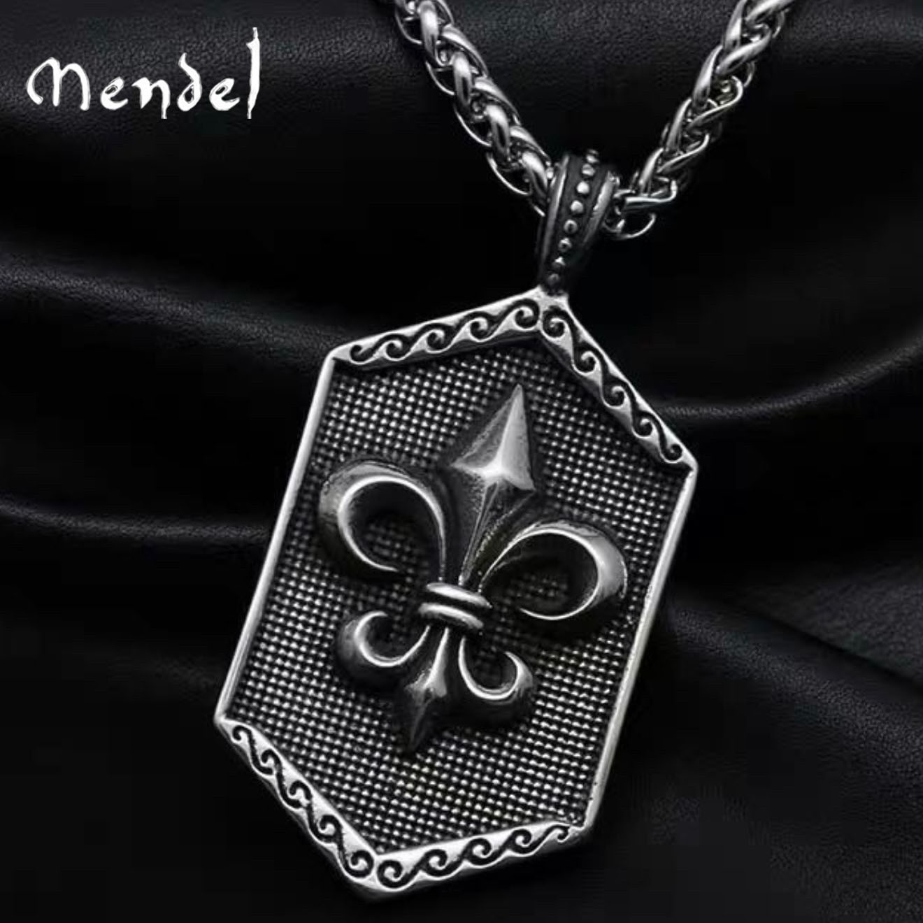 MENDEL Cool Mens Statement Fleur de lis Necklace Pendant Stainless Steel For Men