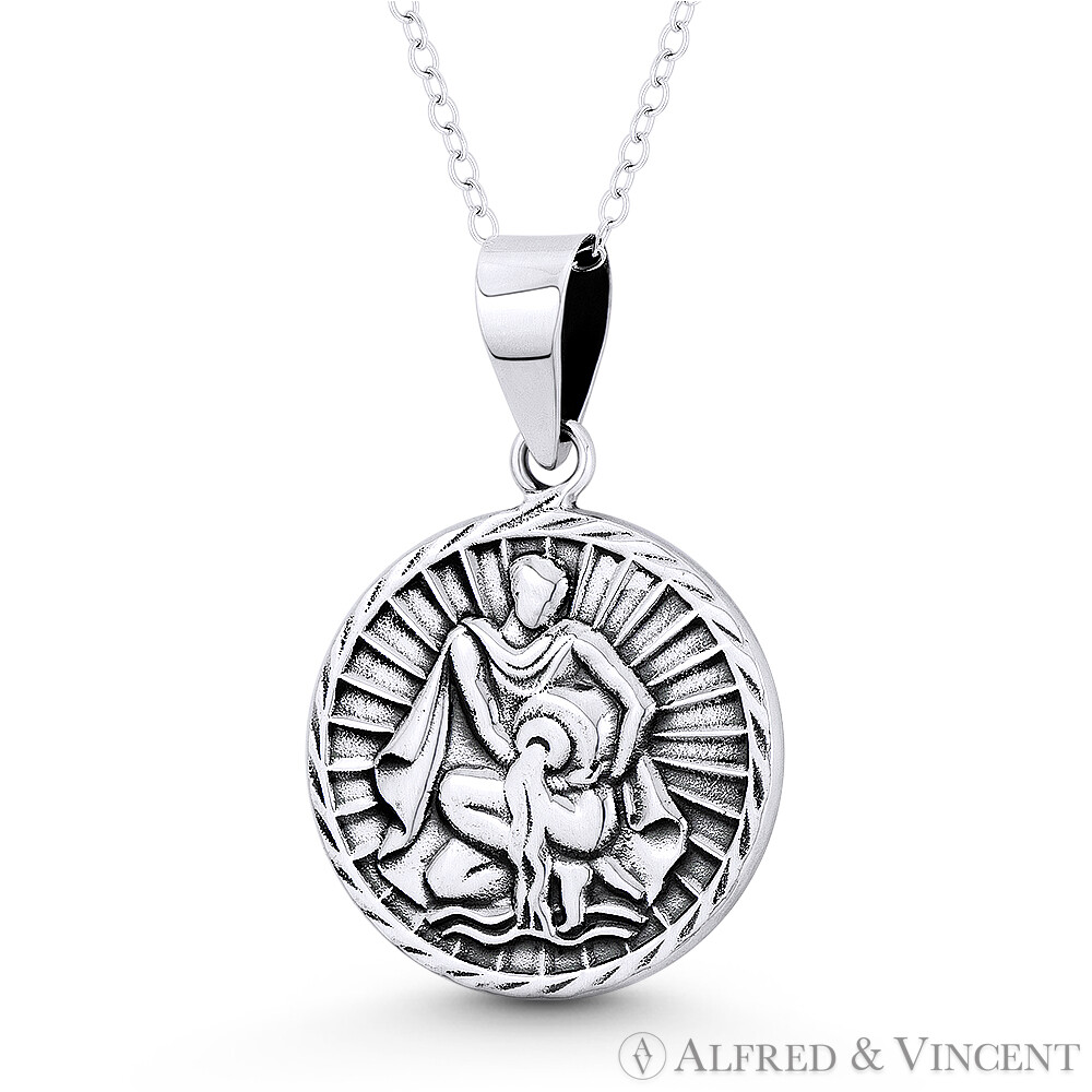 Aquarius Zodiac Sign “Water Carrier” Pendant & Necklace in .925 Sterling Silver