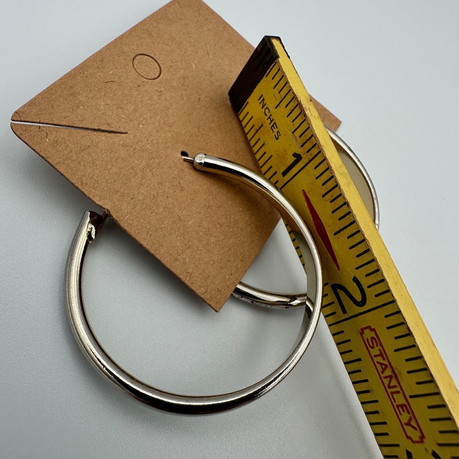 Silver Tone Tapered Hoop Earrings Latch Back 1.5 Inch Medium Hoops