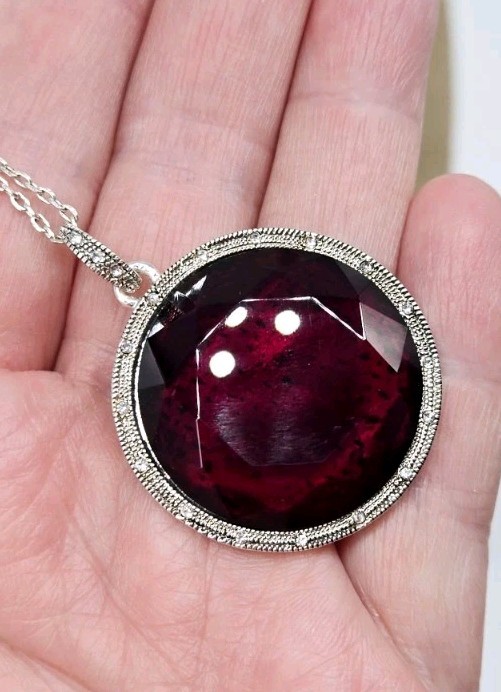 ETIENNE AIGNER Pendant Necklace Red Crystal Chain Silver tone 20.5 in