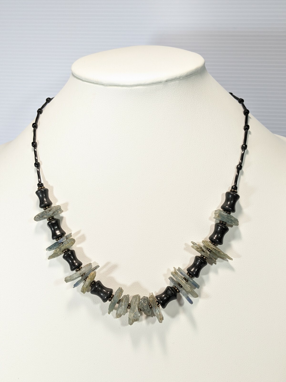 Artisan Black Bead Blue Topaz Chip Necklace 21 inches