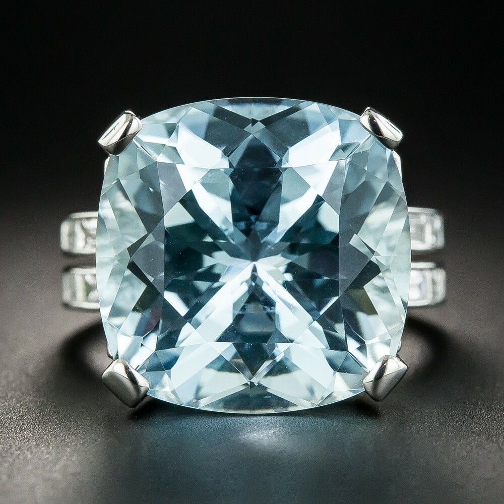 Beautiful Bright & Sunny Sky Blue 28.41CT Aquamarine & Baguette Accents CZ Ring