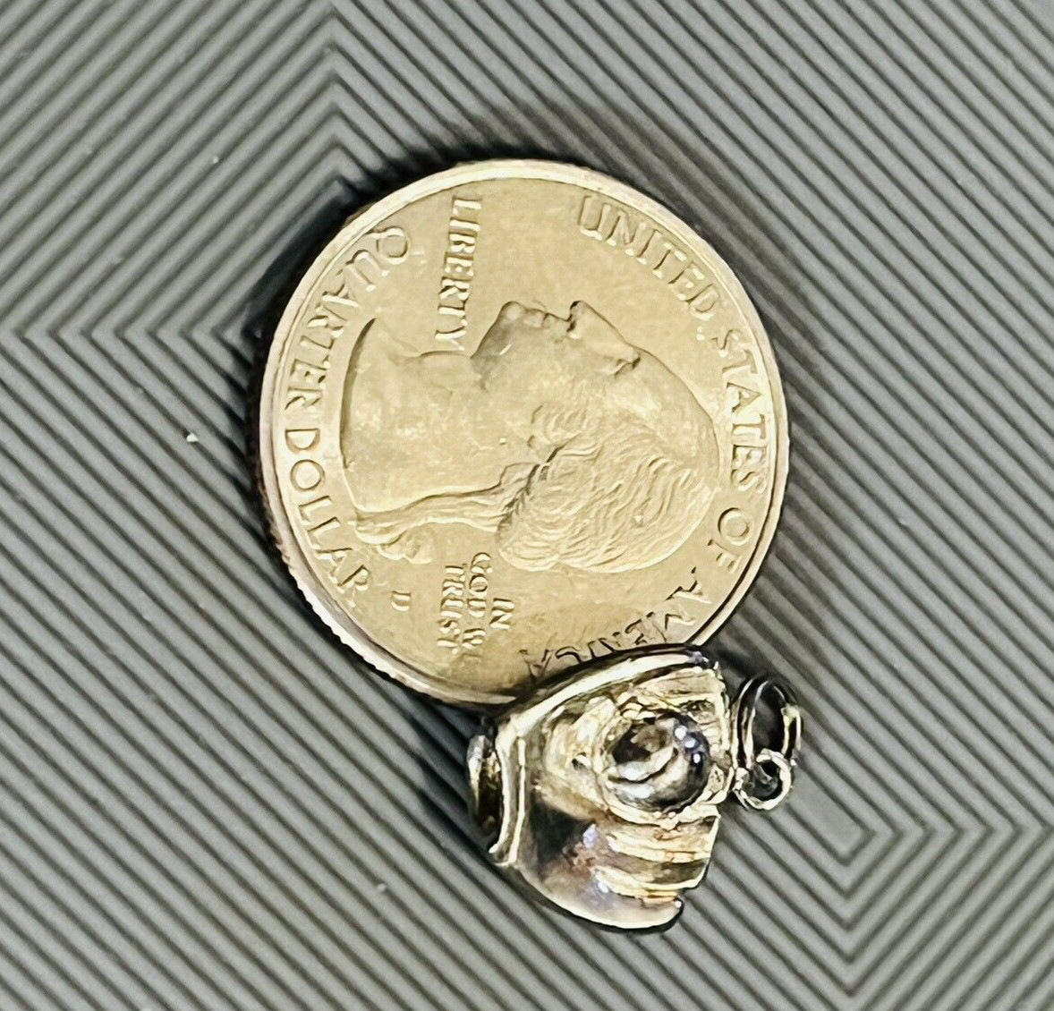 Sterling Silver 925 Baseball Mitt Glove with Ball Pendant Charm 3 Grams 1/2”