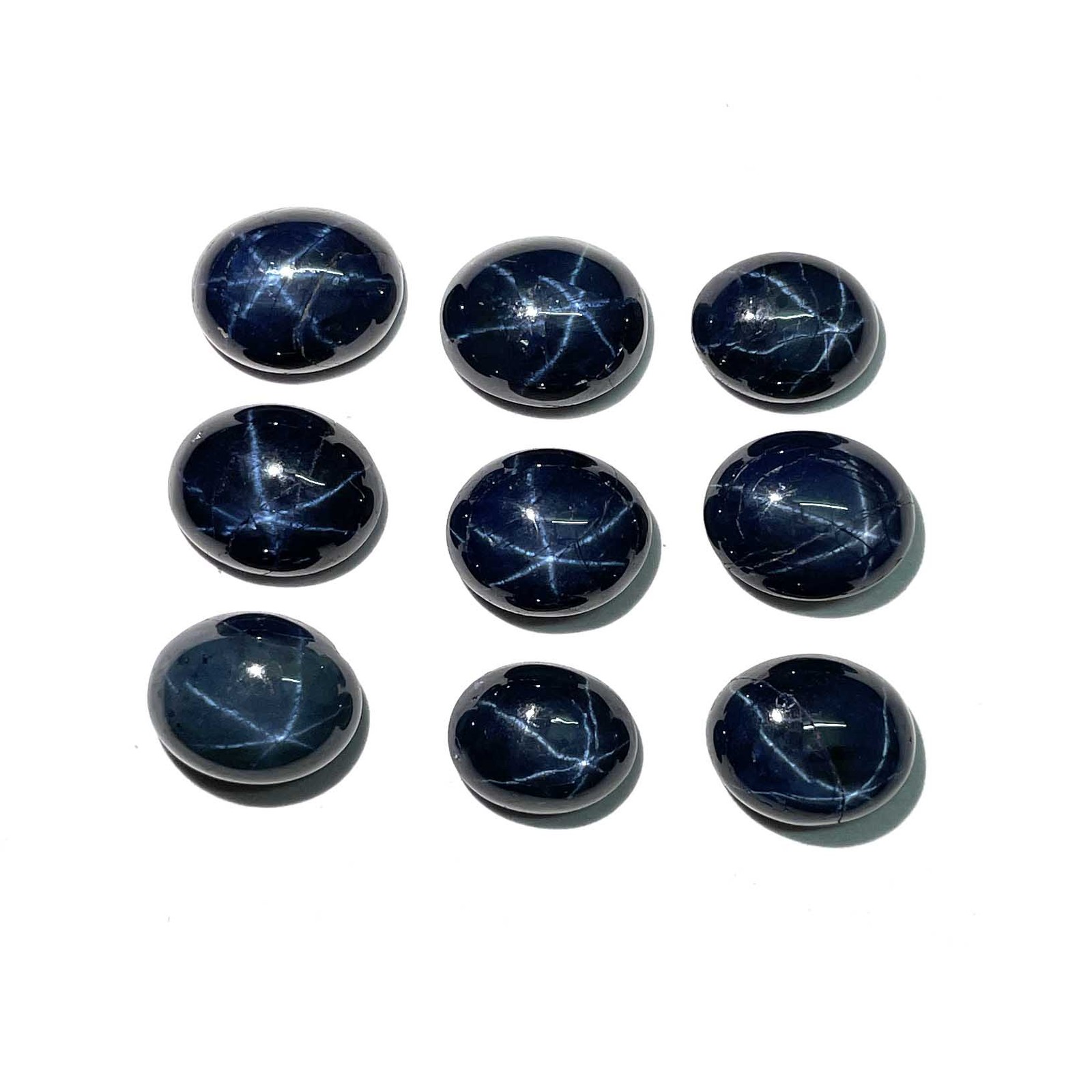 Diffused Star Blue Sapphire Oval Cabochon Loose Gemstone Lot 3 Pcs 8*10 MM 12 CT