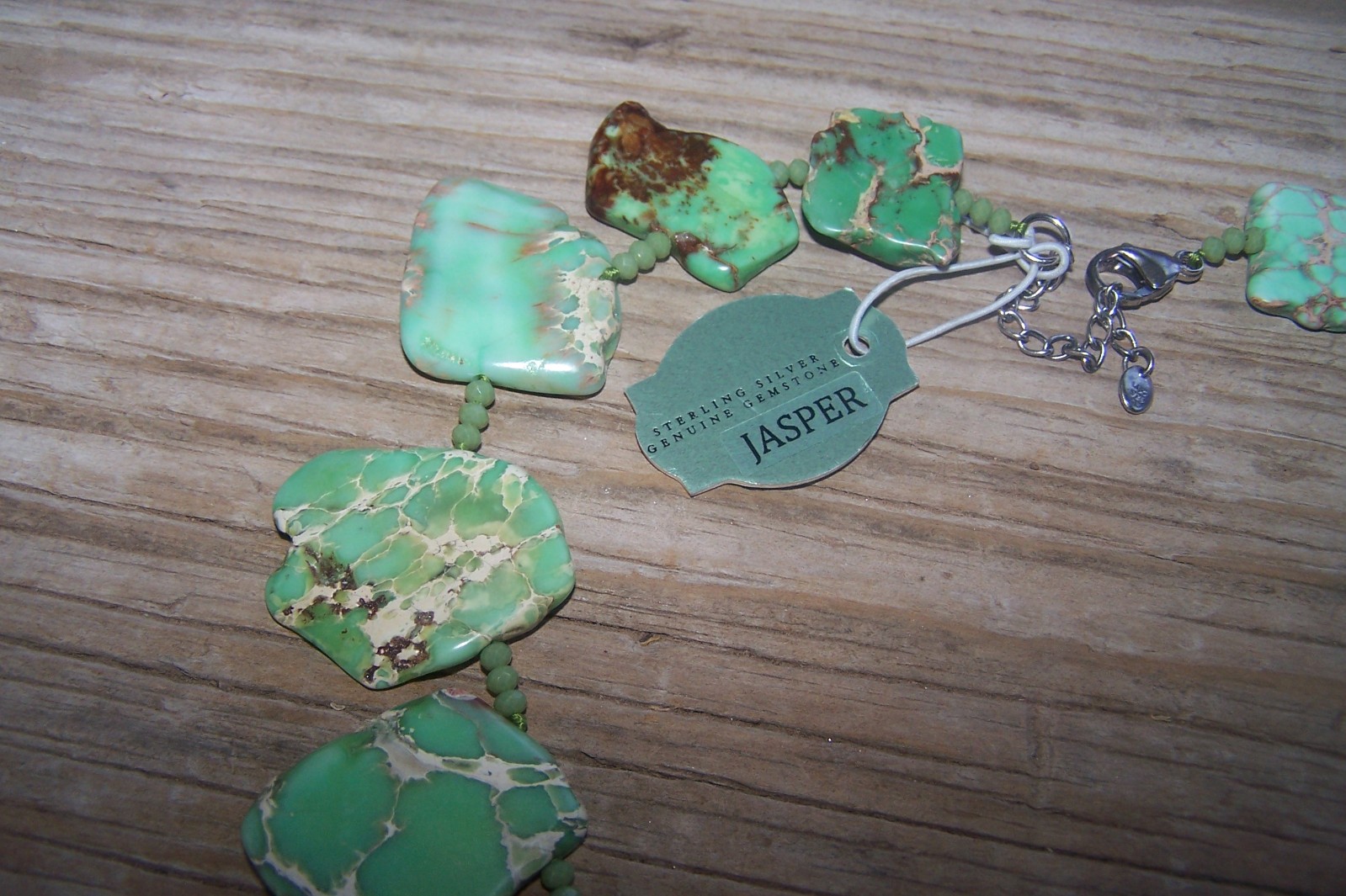 NWT LUC Lucas Lameth Sterling Silver Light Apple Green Jasper Slab Necklace