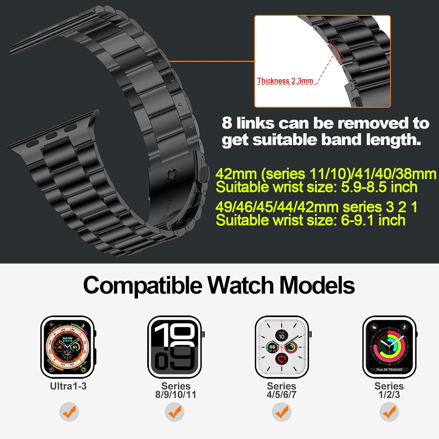 Lightweight Stainless Steel Band Designed for Apple Watch Ultra 3 & Ultra 2, Ser