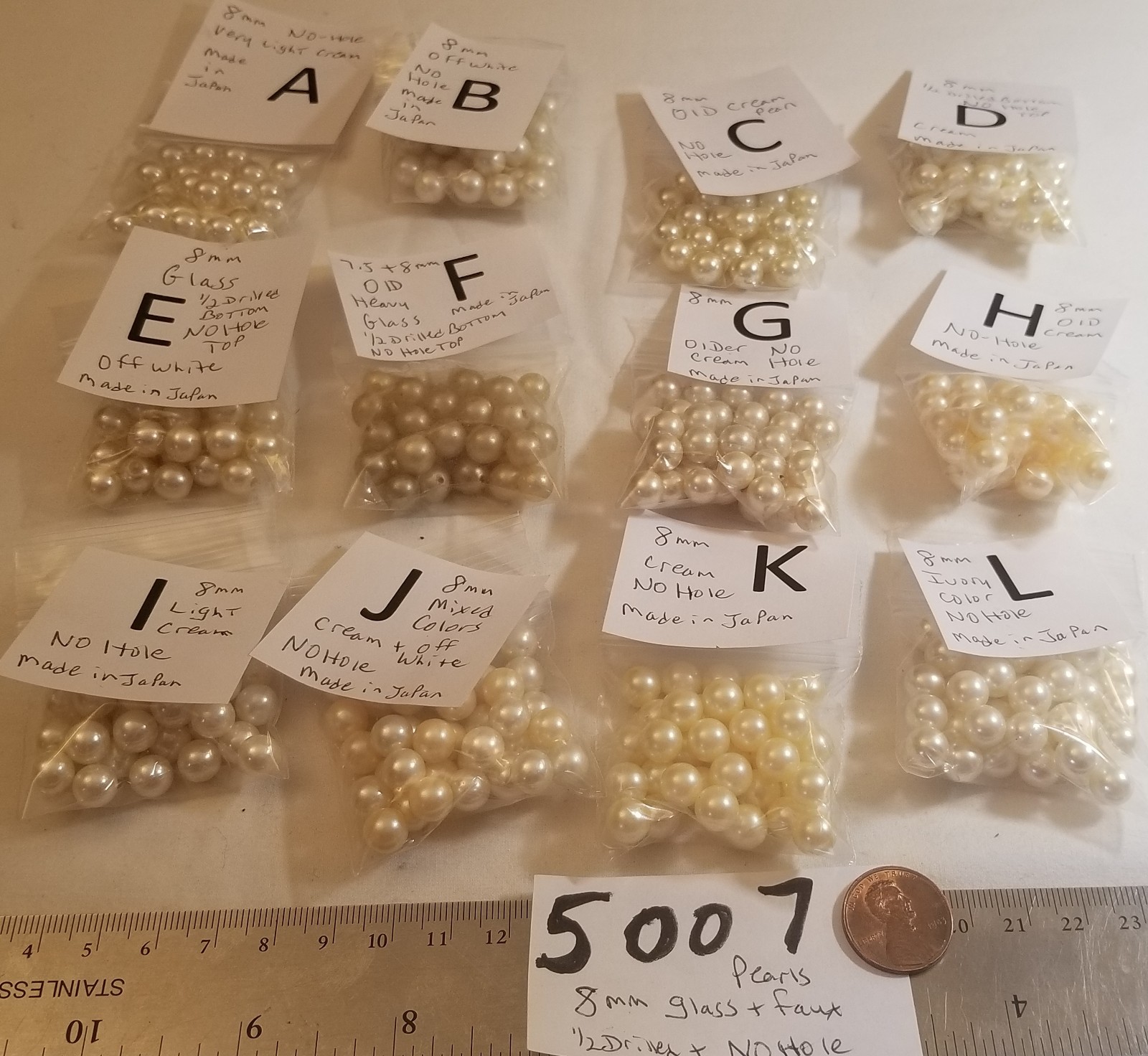 Vtg 8mm No Hole Pearl Bead ball Mix Cream White Color Jewelry Craft repair Lot