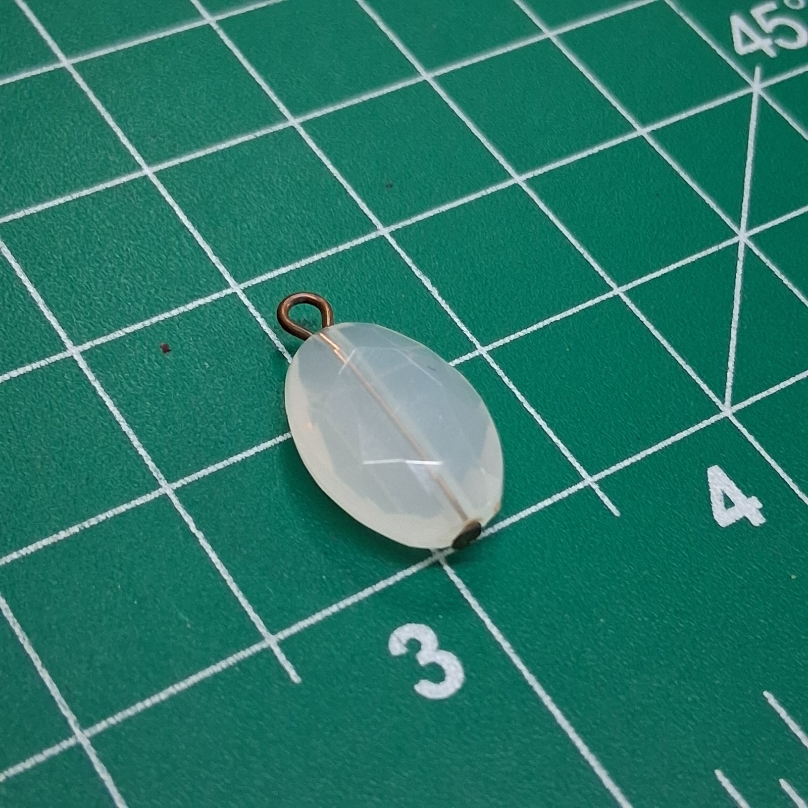 Vintage Milky Transparent Plastic White Faceted Oval Bead Pendant