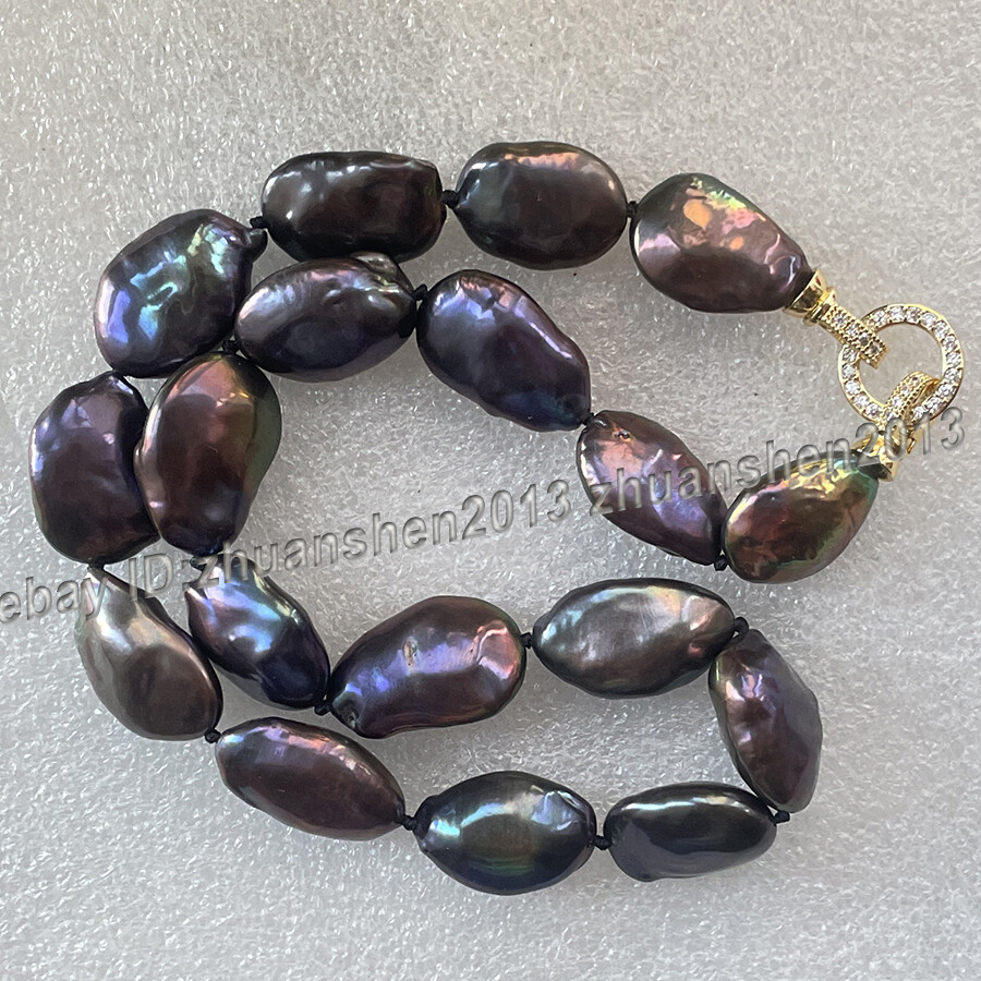 Huge 20-25mm Natural South Sea Black Baroque Reborn Keshi Pearl Necklace 18″-36″