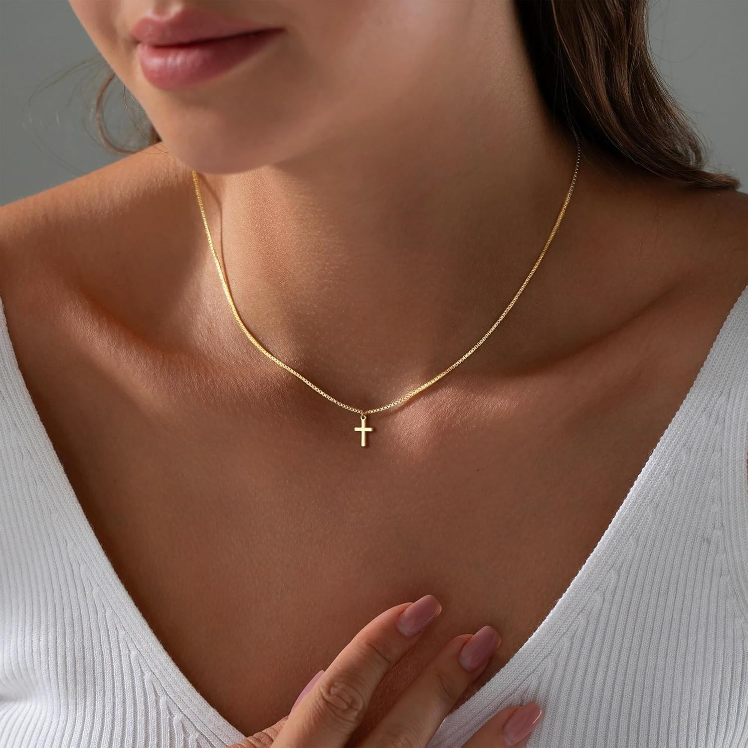 Cross Necklace for Women Teen Girls Kids,14K-Gold-Plated Necklaces | Dainty Cros