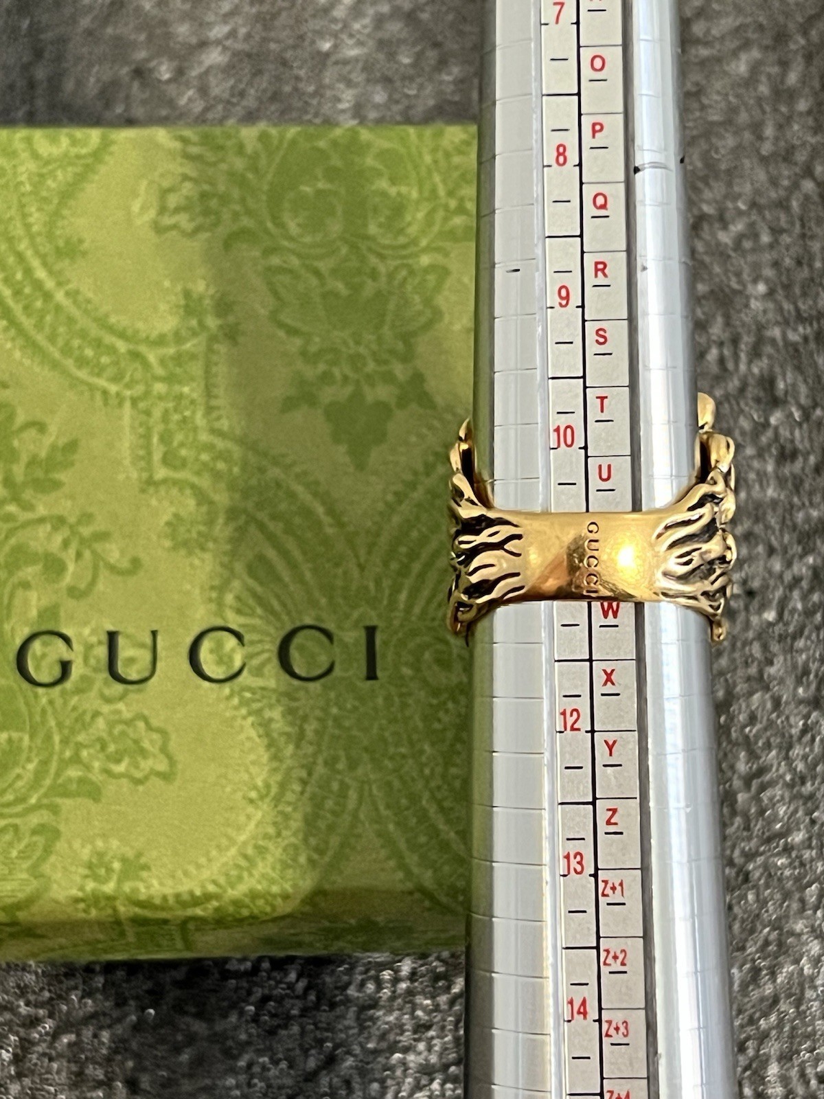 Gucci Lion Head Ring Gold Metal Rare Size IT25 US11 65mm Cat Feline Tiger Garden