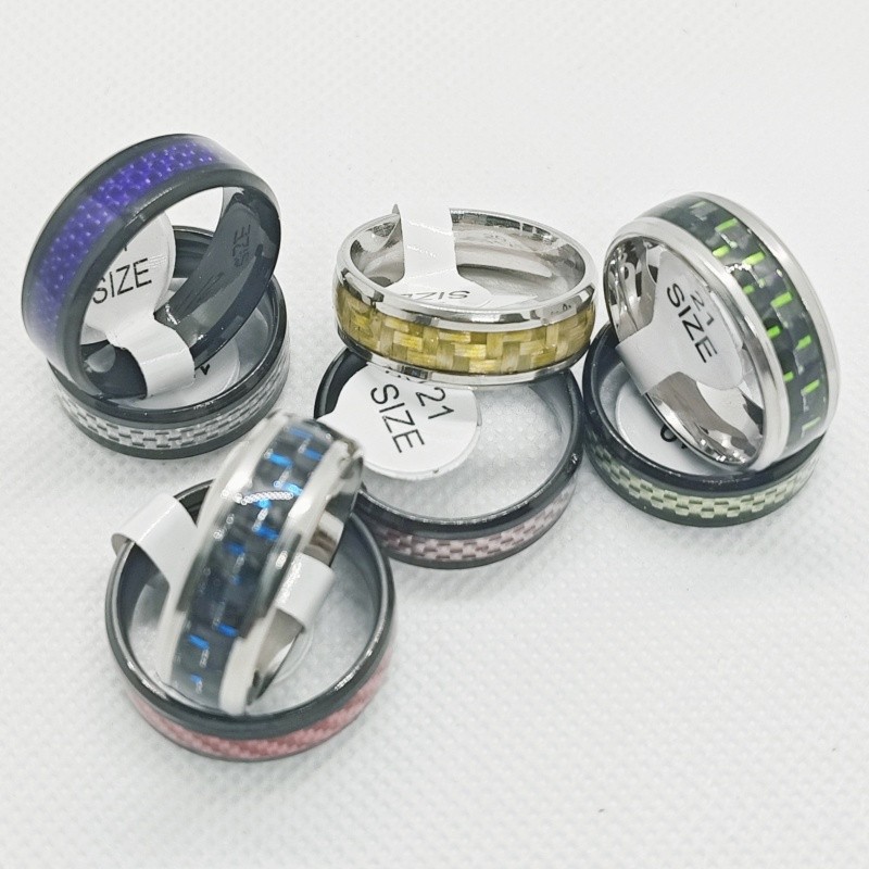 36 Pcs 8mm Carbon Fiber Stainless Steel Rings Inner Arc Unisex Stackable Jewelry
