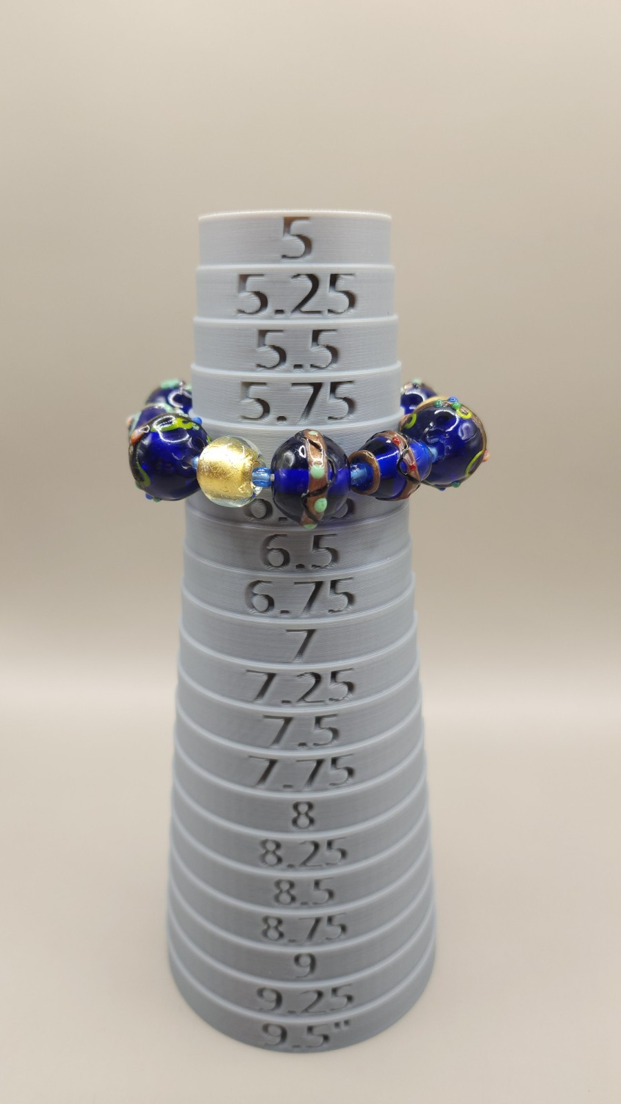 Vintage Murano Glass Bead Stretch Bracelet Cobalt Blue Gold Foil Wedding Cake